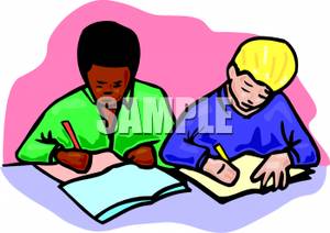 300x212 Colorful Cartoon Of Students Working On An Assignment In Class