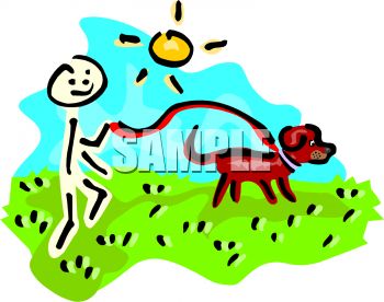 350x276 Stick Figure Kid Walking The Dog On A Sunny Day