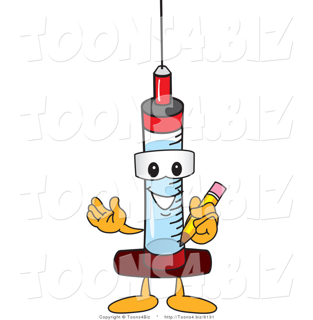 1024x1044 Vector Illustration Of A Cartoon Syringe Mascot Holding A Pencil