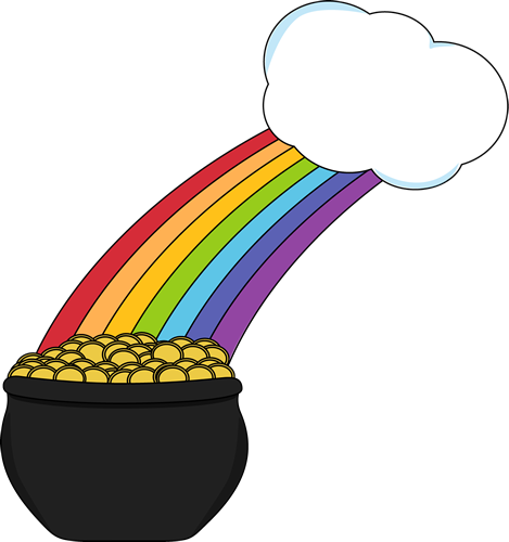 469x500 Pot Of Gold With Rainbow And Cloud Clip Art