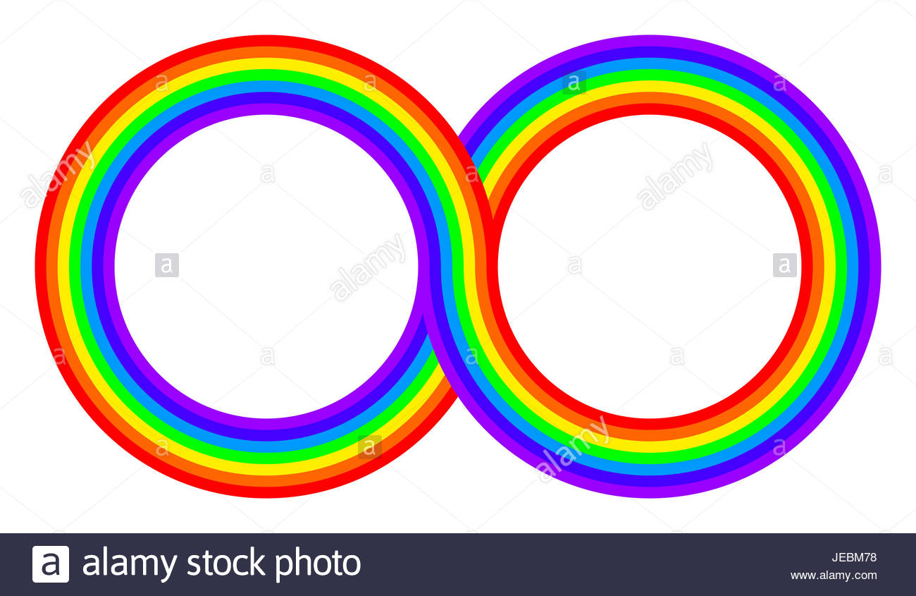 1300x845 Two Intertwined Rainbow Colored Circles. Connected Rings
