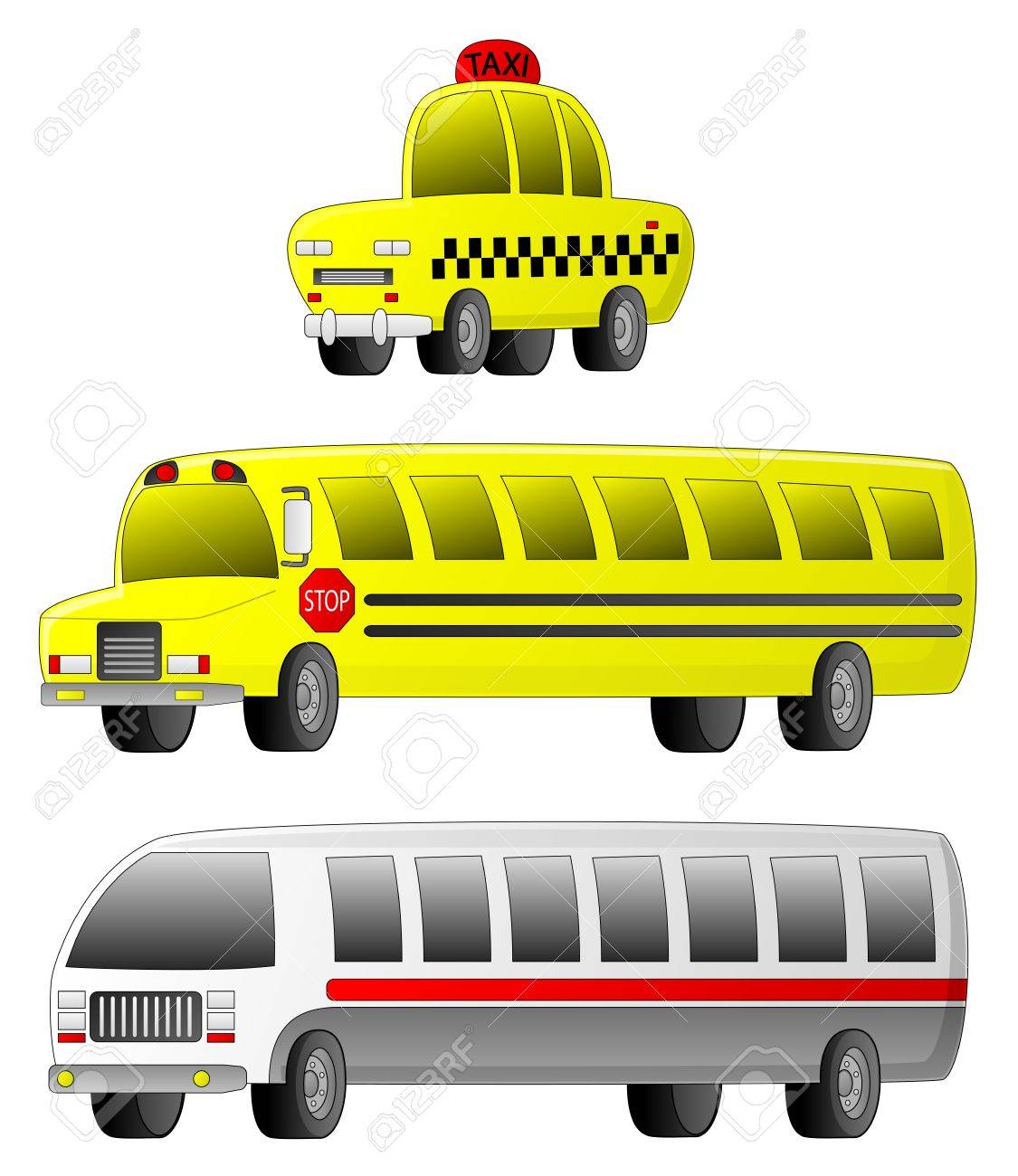 1125x1300 A Set Of 3 Transportation Vehicles (Taxi, School Bus And City