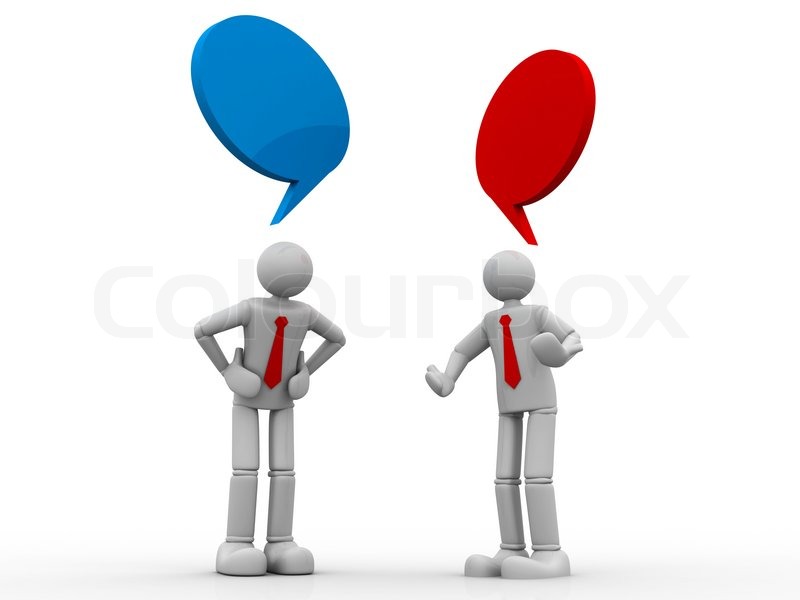 800x600 Two 3d Business People Standing And Talking With Speech Bubbles