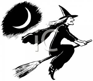 300x260 Of A Wicked Witch Riding On Her Broomstick With A Half Moon In