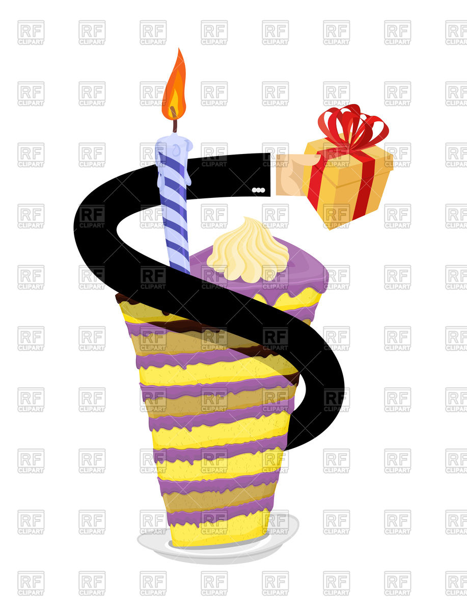 917x1200 Birthday Piece Of Cake And Candle. Hand Give Gift. Royalty Free