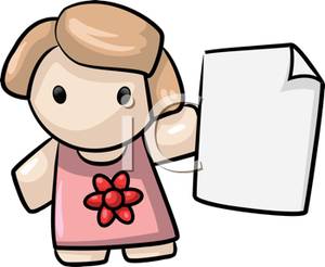 300x246 Colorful Cartoon Of A Doll With A Piece Of Paper