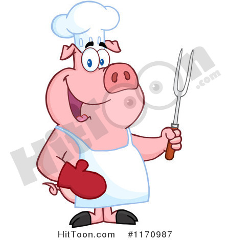 450x470 Cartoon Of A Bbq Chef Pig Holding A Fork