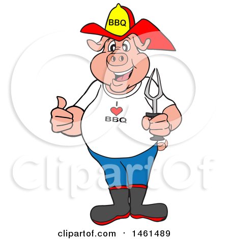 450x470 Clipart Of A Cartoon Pig Fireman Holding A Thumb Up And A Bbq Fork