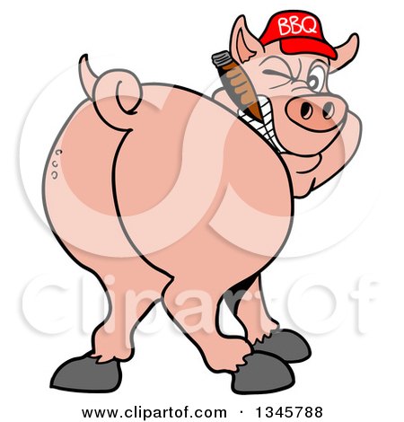 450x470 Clipart Of A Cartoon Rear View Of A Grinning Pig Looking Back