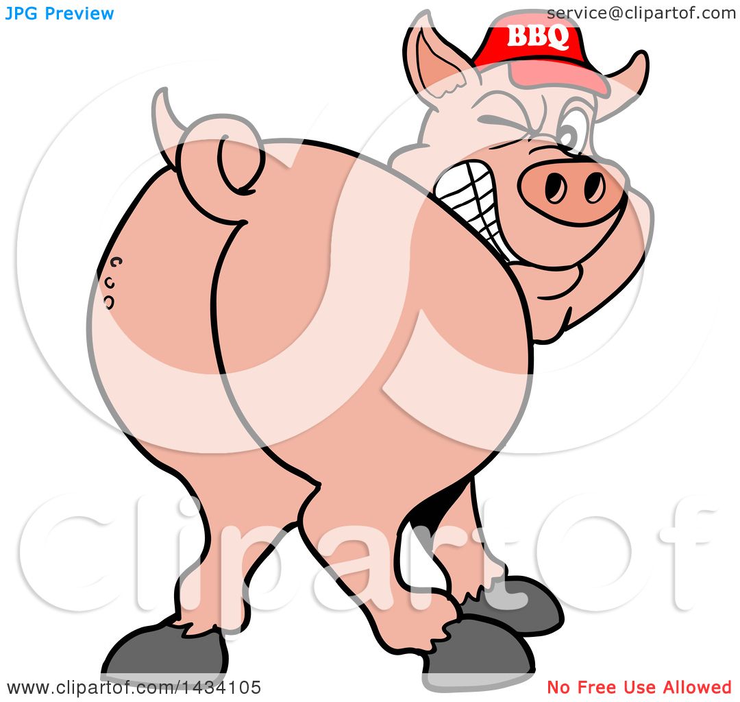 1080x1024 Clipart Of A Cartoon Rear View Of A Grinning And Winking Pig