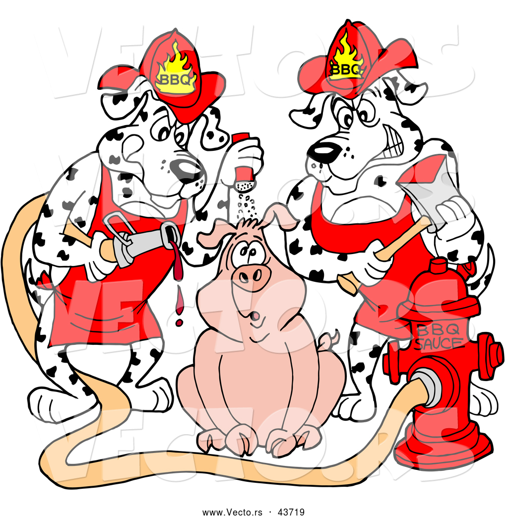 1024x1044 Vector Of Two Hungry Cartoon Fire Fighter Dalmatian Dogs Pouring