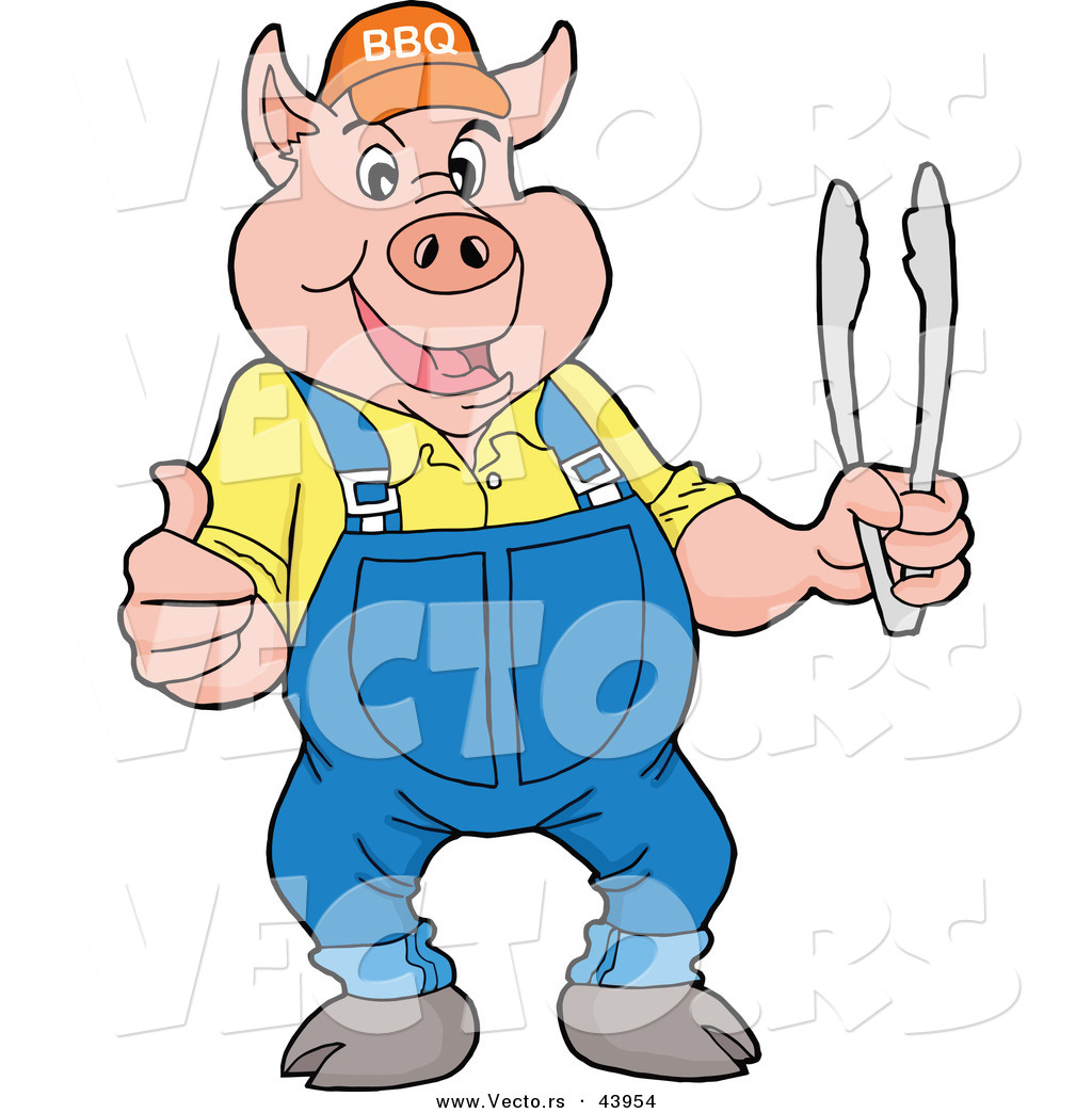 1024x1044 Vector Of Happy Cartoon Pig Holding Bbq Tongs While Giving