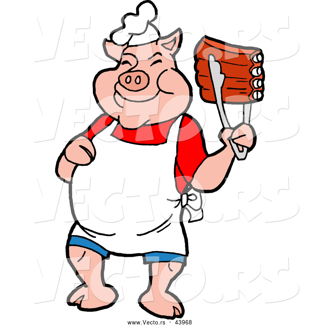 1024x1044 Vector Of A Smiling Cartoon Pig Chef Holding Up Tasty Bbq Ribs