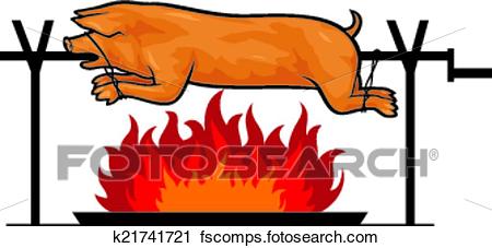 450x227 Clipart Of Roasted Pig On A Spit K21741721