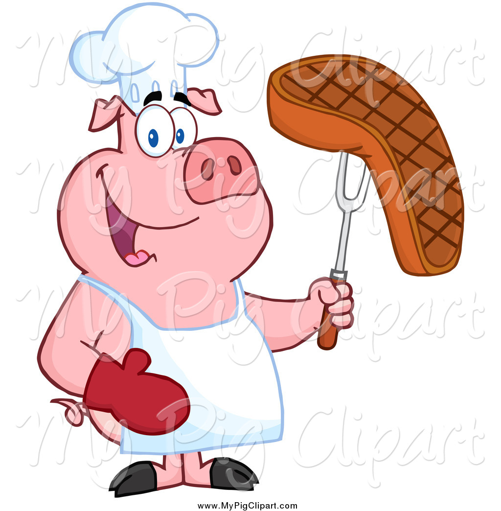 1024x1044 Swine Clipart Of A Chef Pig Holding A Steak On A Bbq Fork By Hit