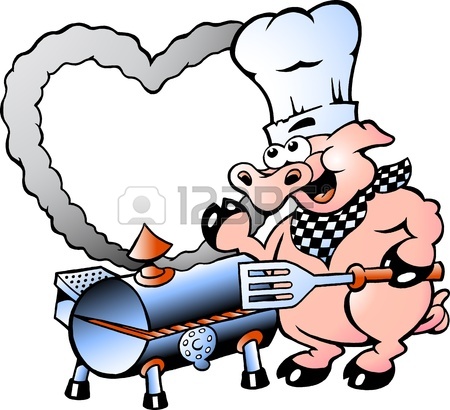 450x410 Hand Drawn Vector Illustration Of An Pig Sitting And Making Bbq