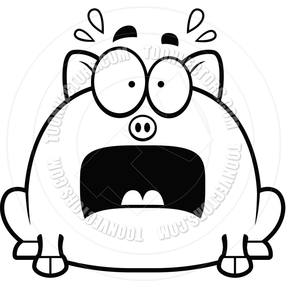 940x940 Cartoon Little Pig Scared (Black And White Line Art) By Cory