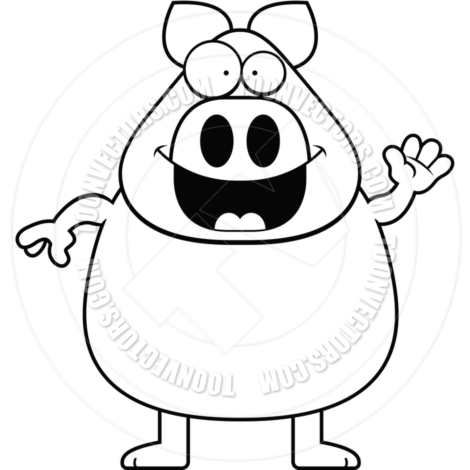 940x940 Cartoon Pig Waving (Black And White Line Art) By Cory Thoman