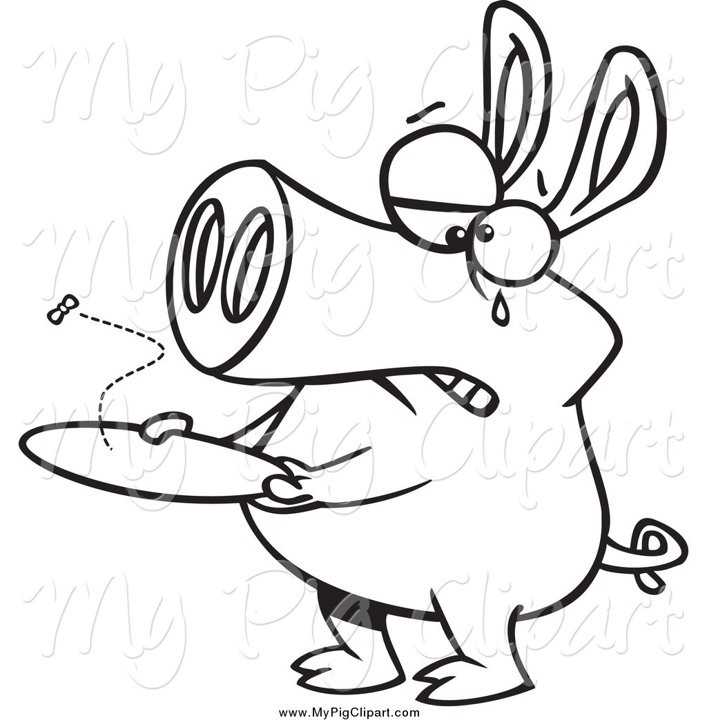 1024x1044 Swine Clipart Of A Black And White Crying Pig With An Empty Plate