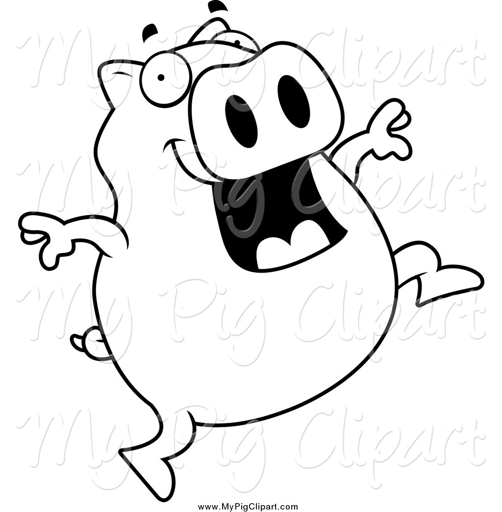 1024x1044 Swine Clipart Of A Black And White Excited Pig Jumping By Cory