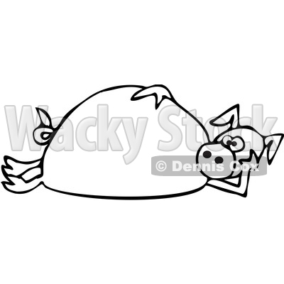 400x400 Of A Cartoon Black And White Lineart Pig Laying On His Side