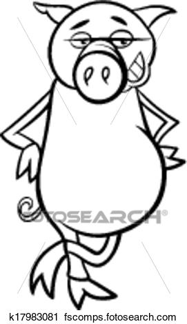 271x470 Clipart Of Funny Pig Cartoon Coloring Page K17983081
