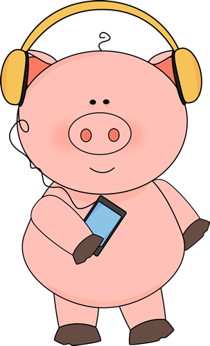 303x500 Pig Listening To Music Clip Art