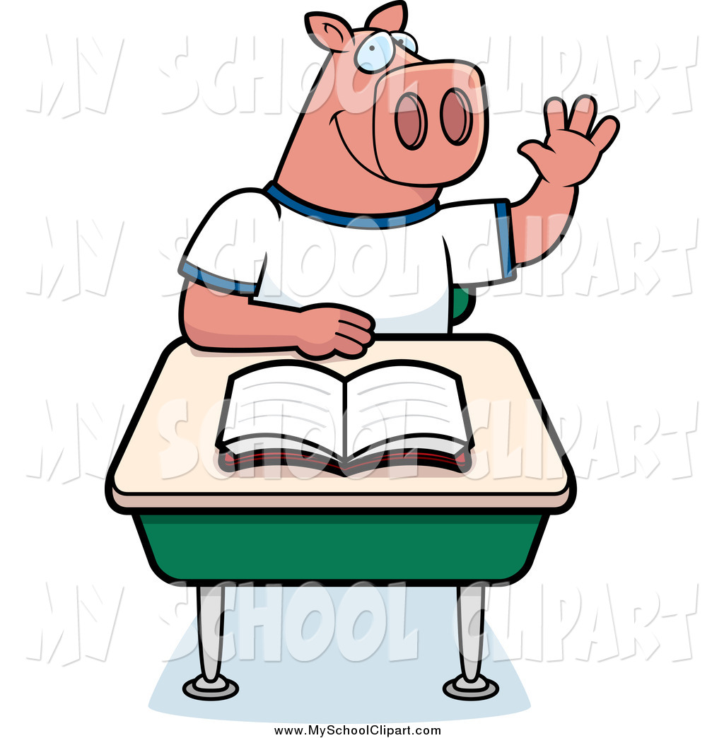 1024x1044 Clip Art Of A Smart Male Pig Student Raising His Hand In Class By
