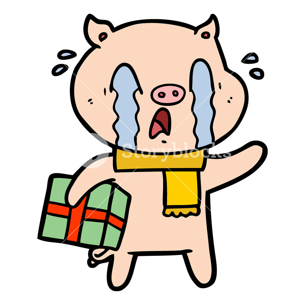 1000x1000 Nervous Cartoon Pig With Present Royalty Free Stock Image