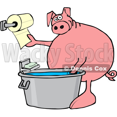 400x400 Clipart Illustration Of A Roasted Pink Pig With An Apple In Its