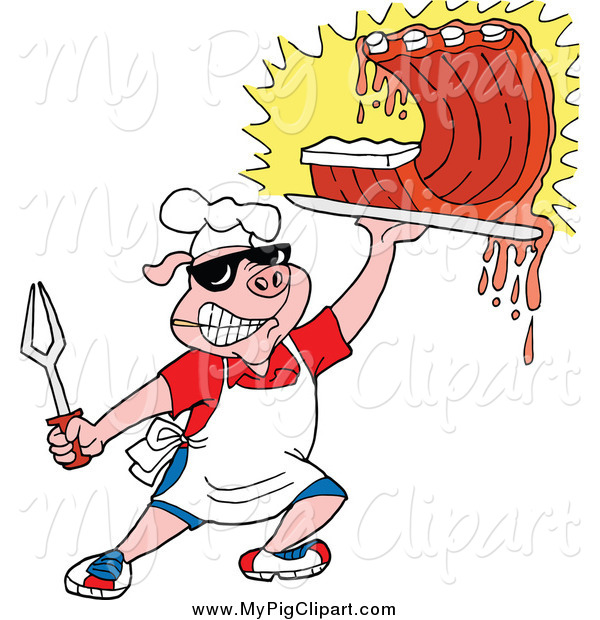 600x620 Swine Clipart Of A Chef Pig Holding Up Saucy Bbq Ribs By Lafftoon
