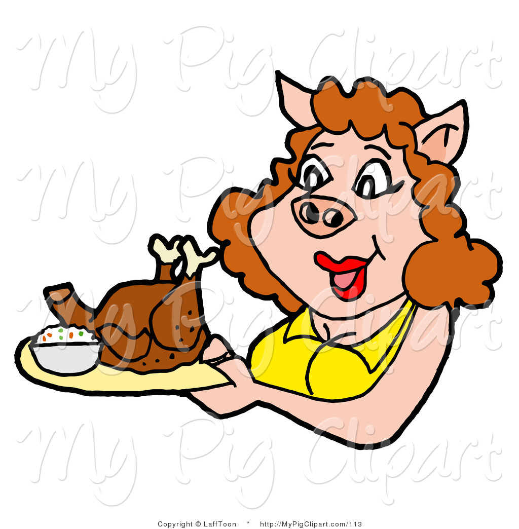 1024x1044 Swine Clipart Of A Pig Woman In A Yellow Shirt, Carrying A Roast