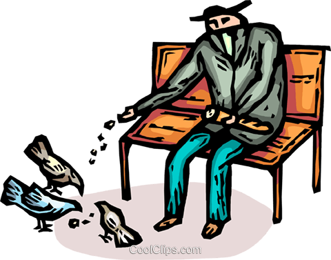 480x377 Man Feeding The Pigeons Royalty Free Vector Clip Art Illustration