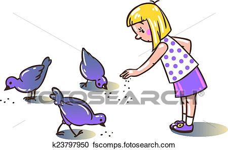 450x295 Clipart Of Girl Feeding Pigeons K23797950