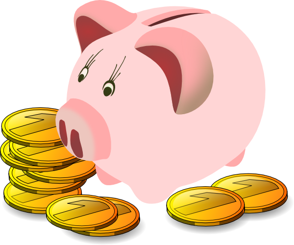 600x500 Piggy Bank With Coins Clip Art