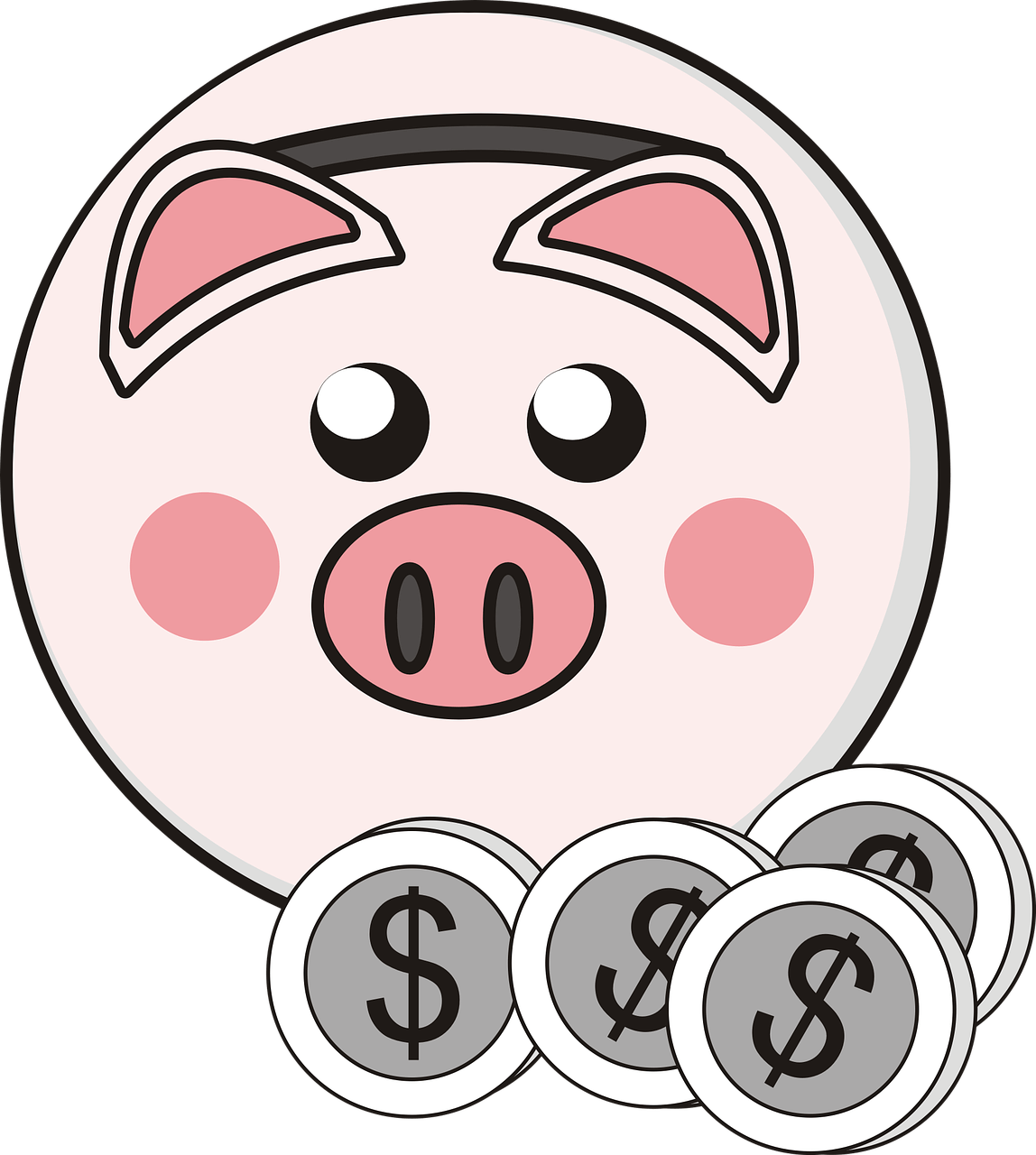 1148x1280 Piggy Bank 4 Coins Clipart Transparent Png
