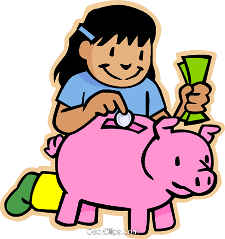 451x480 Girl Putting Money In Piggy Bank Royalty Free Vector Clip Art