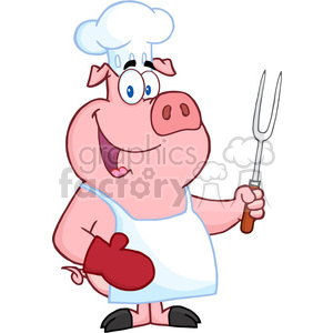 300x300 Royalty Free Happy Pig Chef Holding A Fork 386564 Vector Clip Art