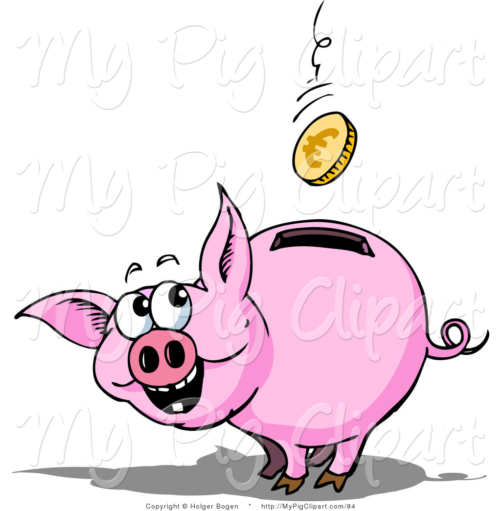 1024x1044 Swine Clipart Of An Excited Piggy Bank Watching A Euro Coin Fall