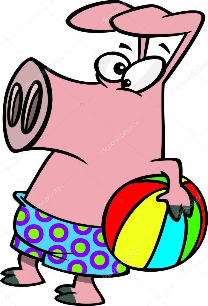 696x1024 Clipart Summer Pig Holding A Beach Ball