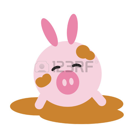 450x450 Pig Cartoon Resting In The Mud With Fruits Royalty Free Cliparts