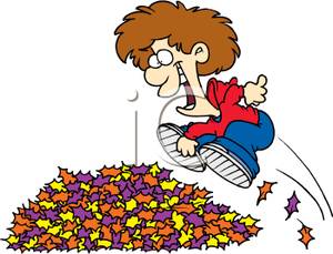 300x229 Art Image A Happy Boy Jumping In A Pile Of Leaves