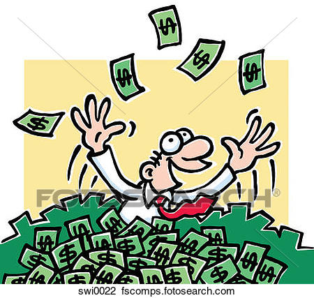 450x427 Clip Art Of A Cartoon Drawing Of A Man Immersed In Money Throwing