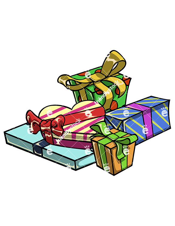 585x755 Pile Of Gift Boxes Cartoon Vector Clipart