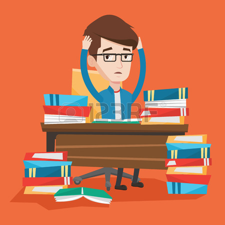 450x450 An African Student Sitting In Huge Pile Of Books. Exhausted