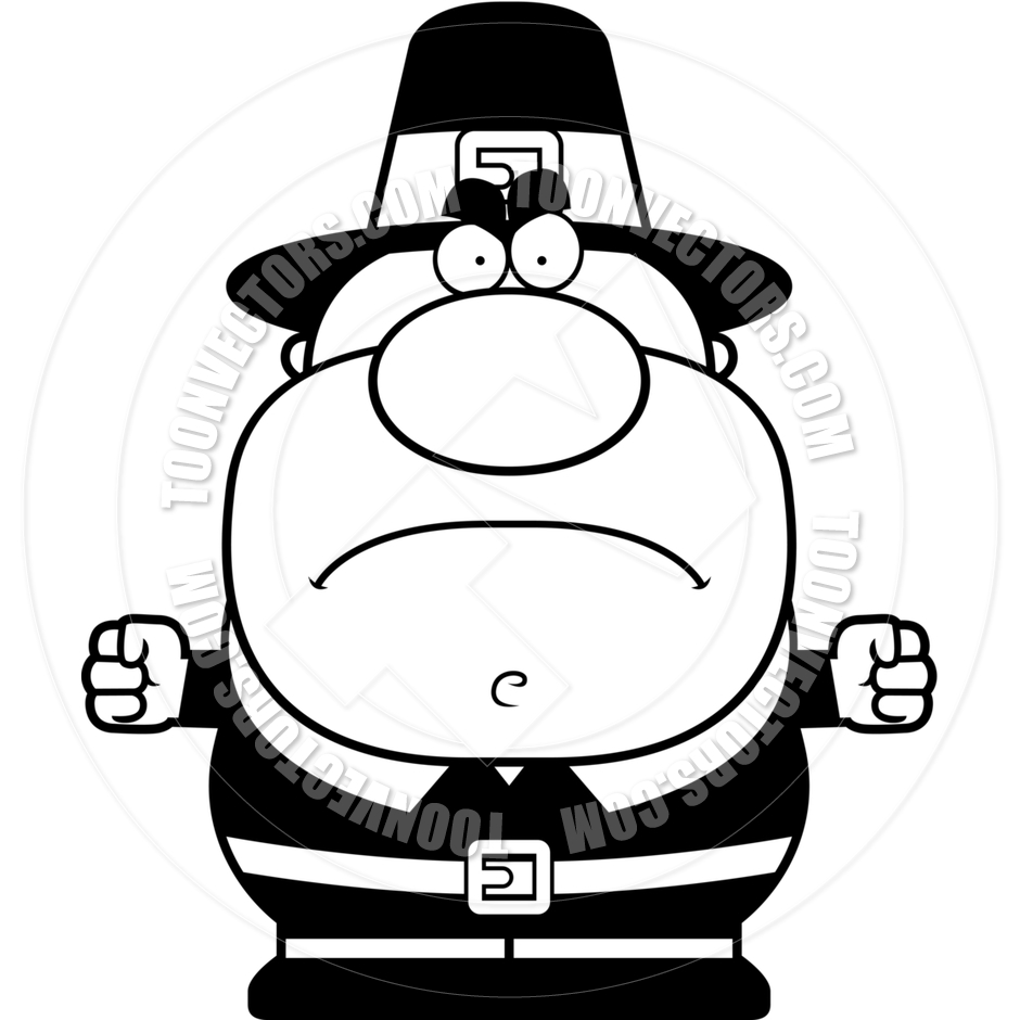 940x940 Cartoon Pilgrim Man Angry (Black And White Line Art) By Cory