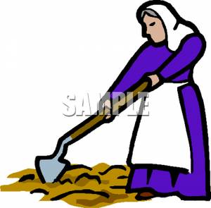 300x295 Pilgrim Woman Digging In Dirt Clip Art Image