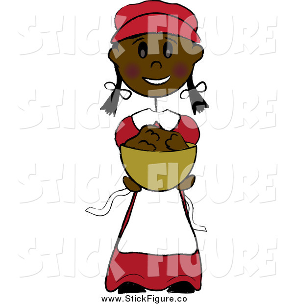600x620 Clip Art Of A Happy Black Thanksgiving Stick Pilgrim Girl Holding