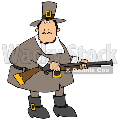 400x400 Illustration Of Confused Fat Male Pilgrim In Brown, Holding