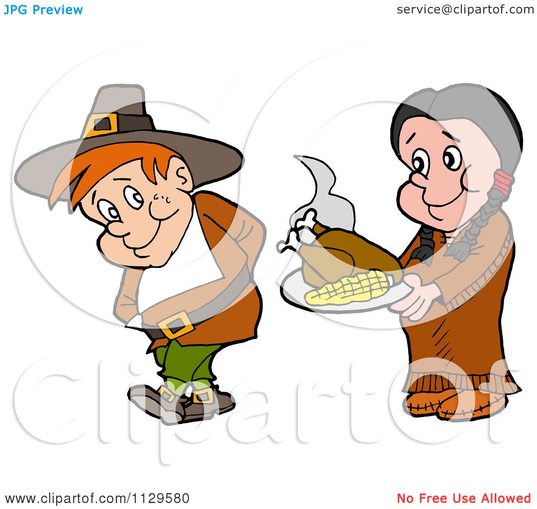 1080x1024 Cartoon Of A Native American Woman Serving A Pilgrim Thanksgiving